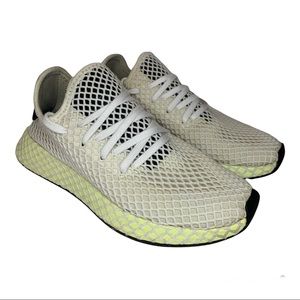 adidas Men’s White Mesh Sneakers with Neon Yellow Accent